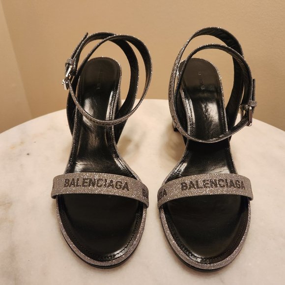 Balenciaga Leather Printed Glitter Sandals - Picture 2 of 5